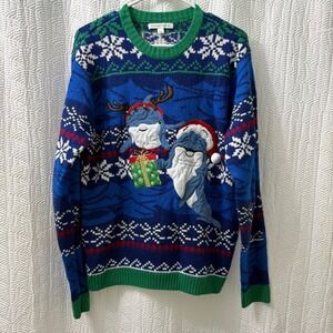 Celebrate Together Blue Shark‎ Dolphin Ugly Christmas Sweater L Holiday Festive